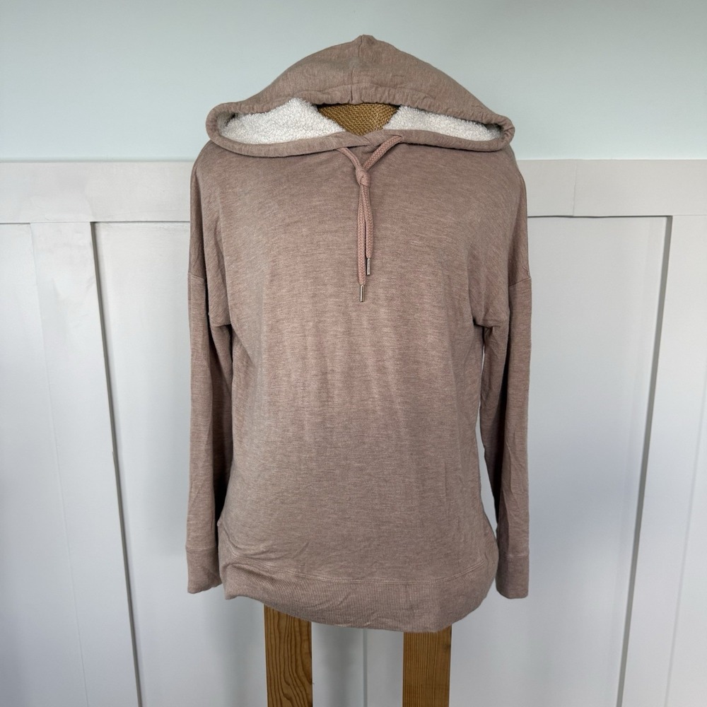 VICTORIA SECRET Modal Hoodie‎ MEDIUM Tan cream Stretchy Lounge Sweatshirt Comfy